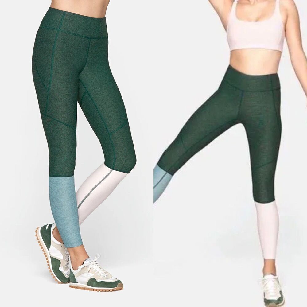 Outdoor Voices Women's Size M Hunter Green Colorblock Dipped Leggings Athletic